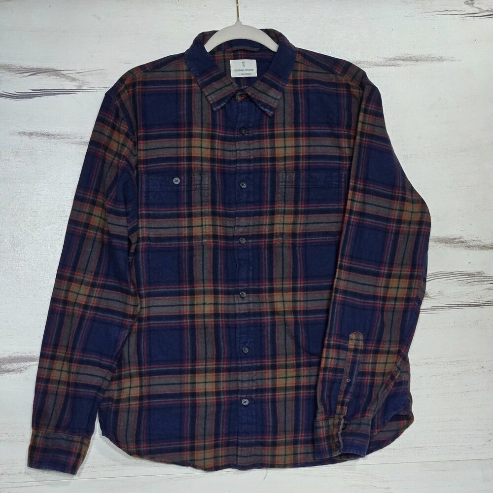 Mutual Weave Button Up Dress Shirt Mens Size‎ Large Multicolor Plaid Classic